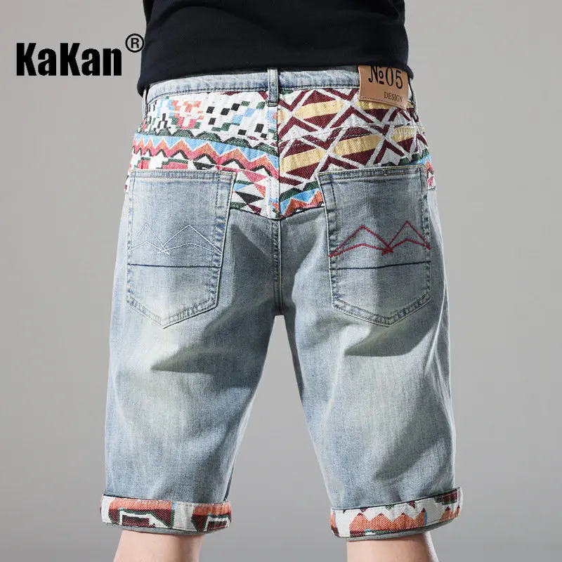 Kakan New Summer Embroidery Perforated Capris Jeans Men's Wear, Baby Blue Shorts Korean  Mid Rise Jeans K19-820