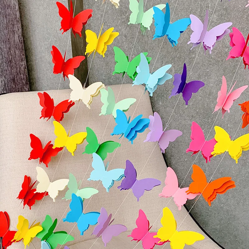 

2M Colorful Butterflies Banner For Wedding Birthday Party Romantic DIY Hanging Paper Garland For Living Room Baby Shower Decor
