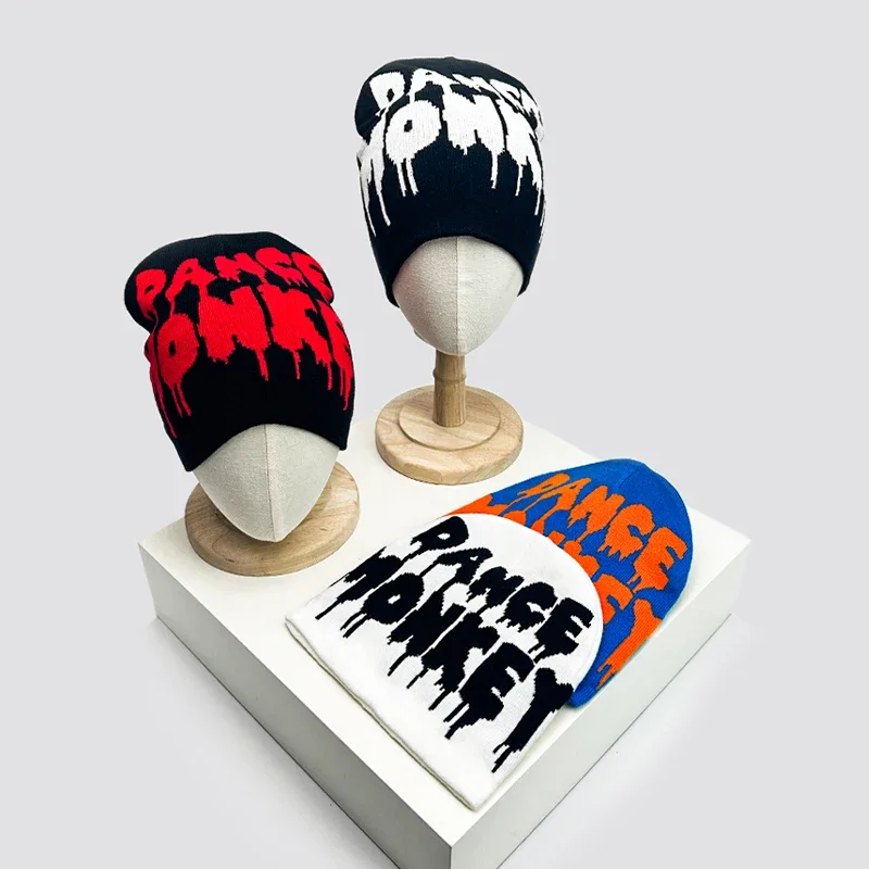 Осень и зима Новые вязаные шапки унисекс с надписью в стиле хип-хоп Цветные блоки