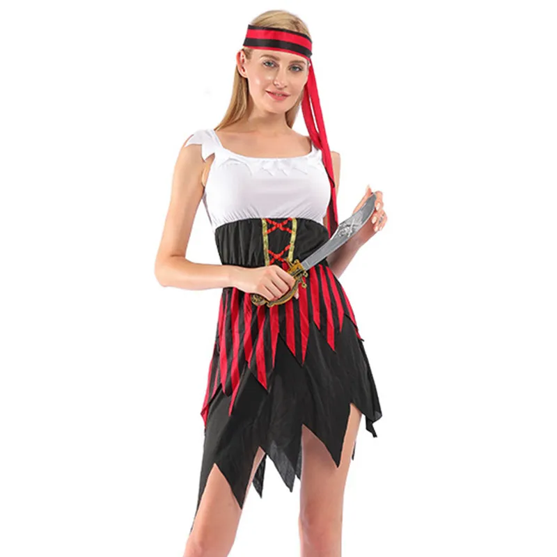 

Женский пиратский костюм на Хэллоуин, без рукавов, с глубоким круглым вырезом