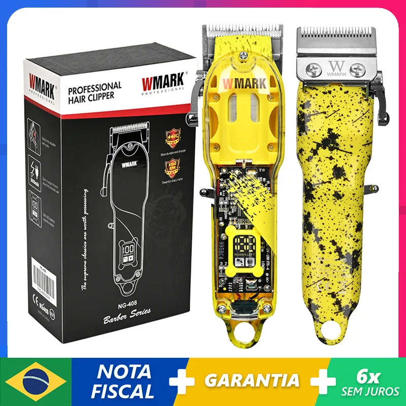 

New WMARK NG-408 Yellow color Transparent Style Professional Rechargeable Clipper Cord & cordless Hair Trimmer with taper blade