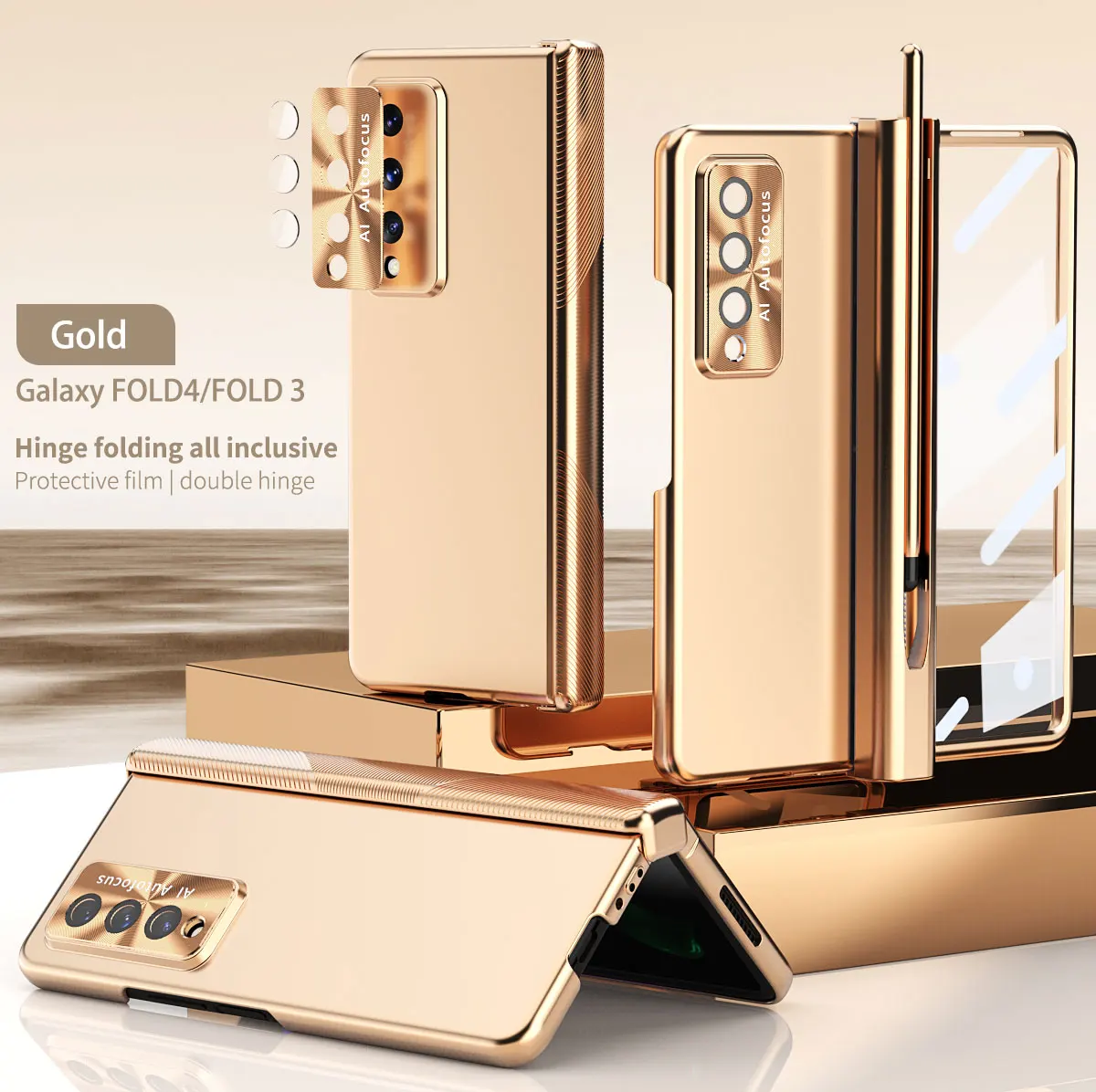 Luxury Plating S Pen Holder Clear Case for Samsung Galaxy Z Fold 3 4 Fold4 5G Fold3 Fold 2 Fold2 with Screen Protector Film