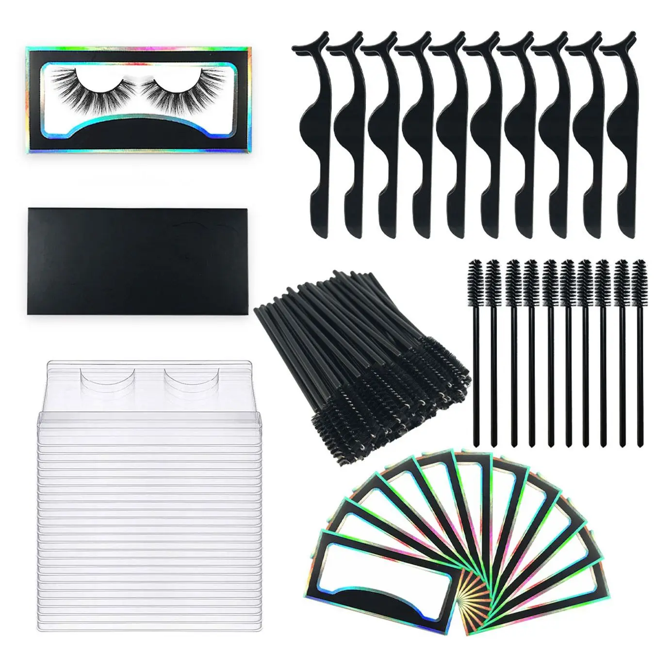 

Wholesale Mink Lash Box Package Suits False Natural Eye-lash Empty Packaging Custom Private Label With Tray Brush Tweezer Bulk
