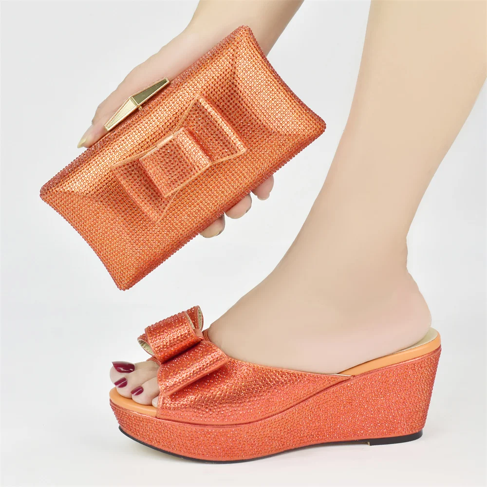 

Italian Designer Shoes and Bags Matching Set Nigerian Women Party Pumps Wedges Rhinestone Women Wedding Shoes Elegant 37-43
