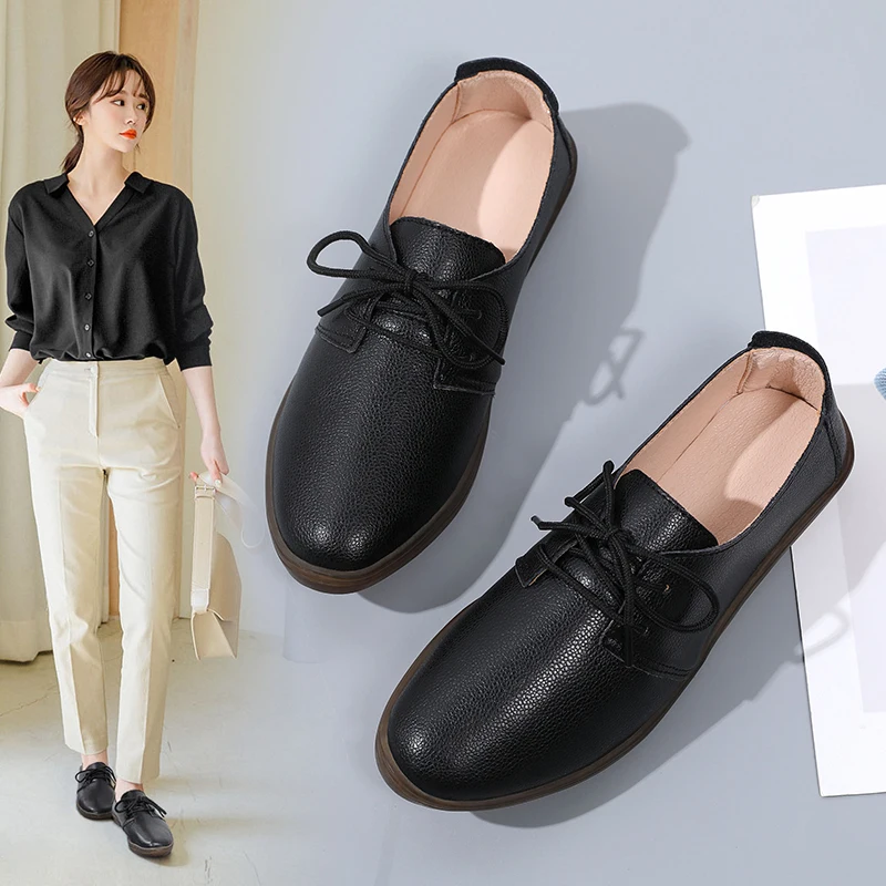 

Girl Oxford Flats Working Casual Office Student Leather Women Shoes
