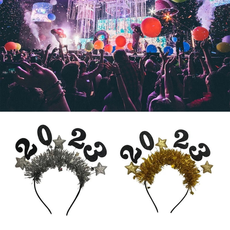 

Glitter 2023 New Year Number Shape Headband Adult Kid Festival Performance Hair Hoop Men Women Cute Shinning Party Cosplay Props