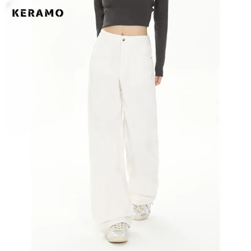 2023 зимние базовые простые свободные джинсы с высокой талией однотонные брюки