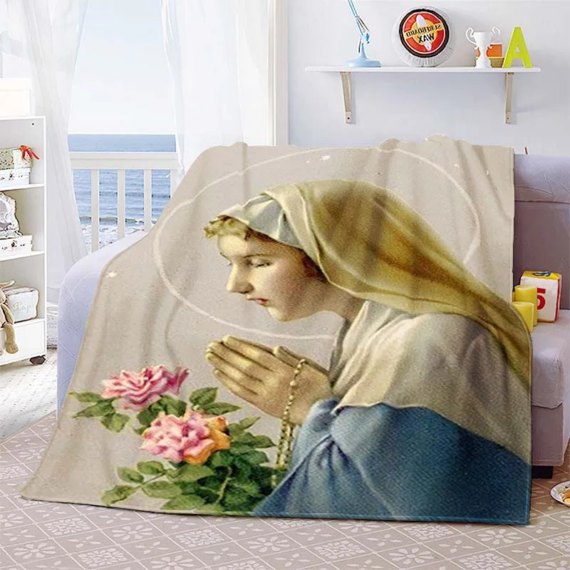 

Virgin Mary Religion Christ Blanket Lightweight Bedding Super Soft Worm Flannel Blanket for Bed Living Room Sofa Sofa Adult