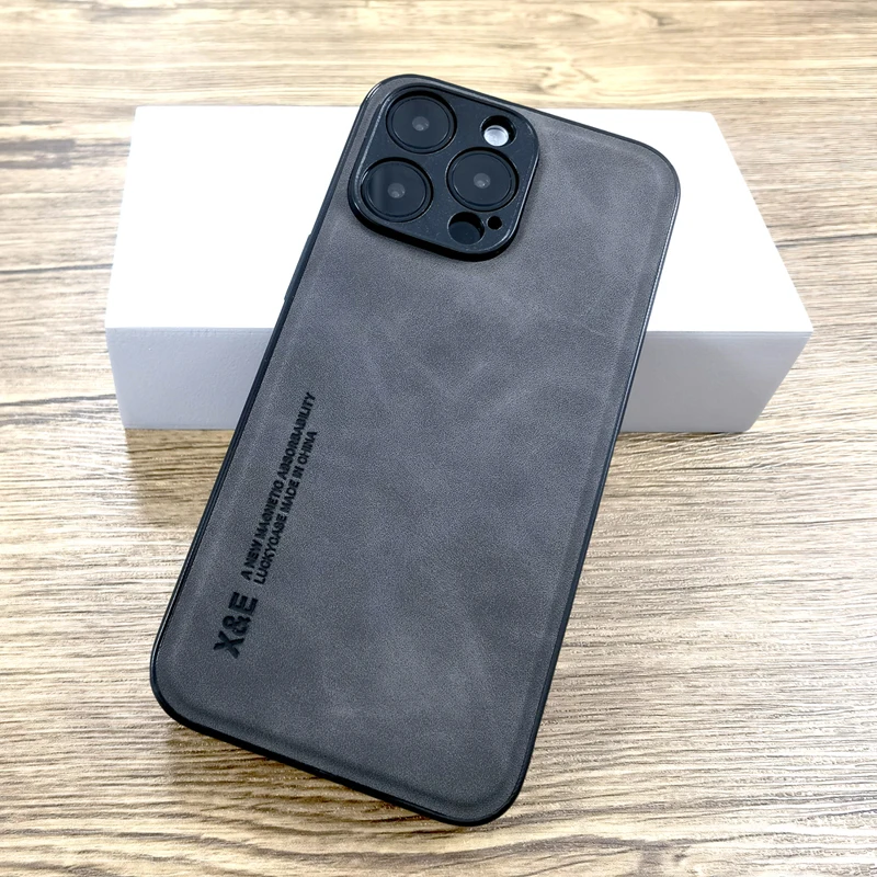Кожаный Автомобильный Магнитный чехол с металлической пластиной для iPhone 16 15 14 13 12