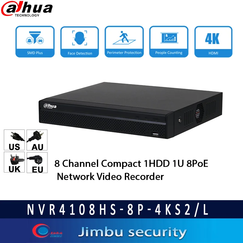 

Dahua NVR 8CH 4K NVR4108HS-8P-4KS2/L 8POE Ports H.265 P2P ONVIF Face Detection SMD Maximum Resolution 8MP Network Video Recorder