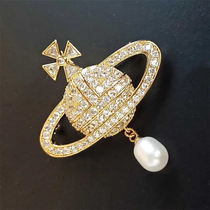 

Fashion Simple Thick Gold-plated Micro-inlaid Zircon Planet Brooch Feminine Suit Coat Jacket Pin Accessories Wholesale