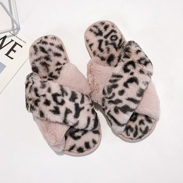 Ladies Fur Slippers for Fall and Winter New Cross Open Toe Fashion Flat Indoor Home Cotton Slippers Furry Slippers images - 6