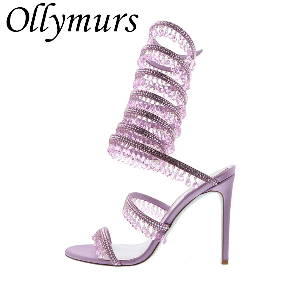 

Ollymurs New Fashion Lady Snake Shaped Pendent Summer Sandals Open Toe Thin High Heels Stiletto Shoes Women