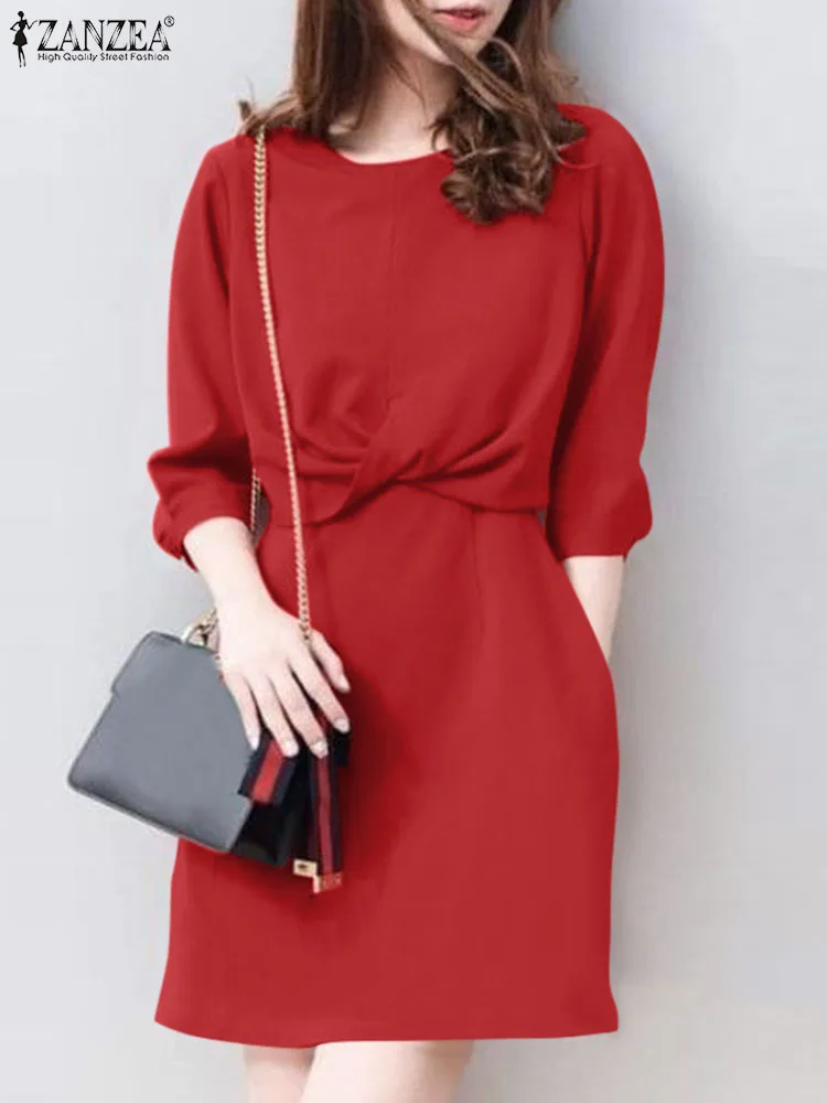 

ZANZEA Elegant Summer Stylish Women Solid Office Work Sundress Casual Party Knee-length Vestido 2023 O Neck Half Sleeve OL Dress