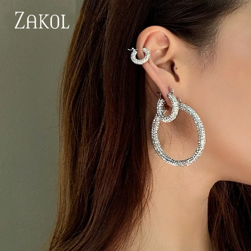 

ZAKOL Роскошные серьги-кольца золотистого цвета с микро инкрустированным фианитом, большие круглые серьги-кольца для женщин и девочек, модные...