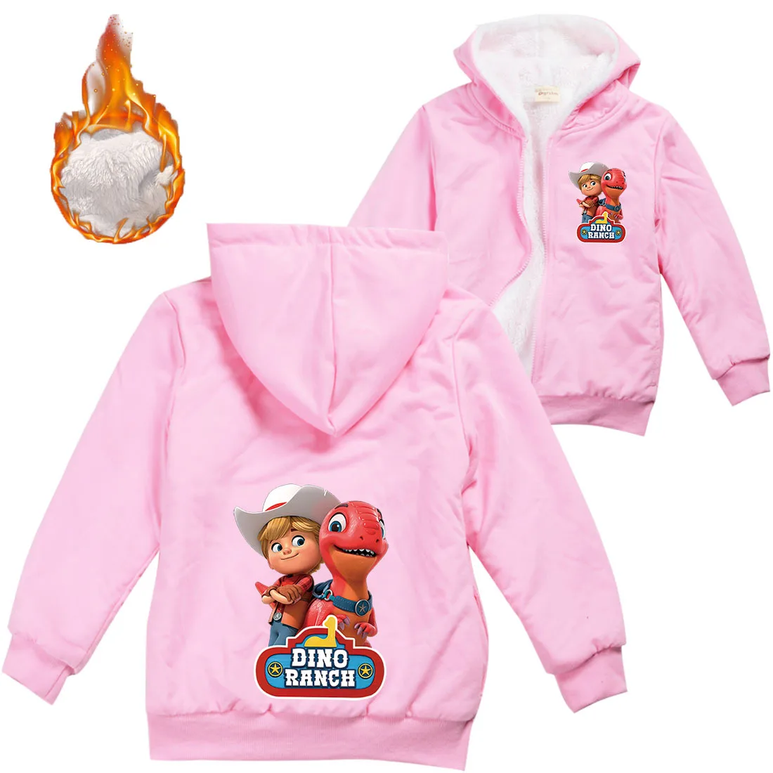 

Dinosaur Ranch Clothes Baby Boys Hoodie Children's Winter Clothing Baby Girls Hooded Fleece Warm Jackets Kids Zipper Windbreaker