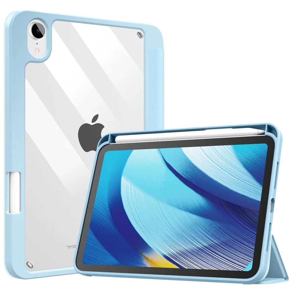 Чехол для нового iPad Mini 6 с держателем для карандашей (6 поколения 8,3 дюйма 2021), мягкая рамка из ТПУ, жесткая прозрачная задняя крышка из поликар...
