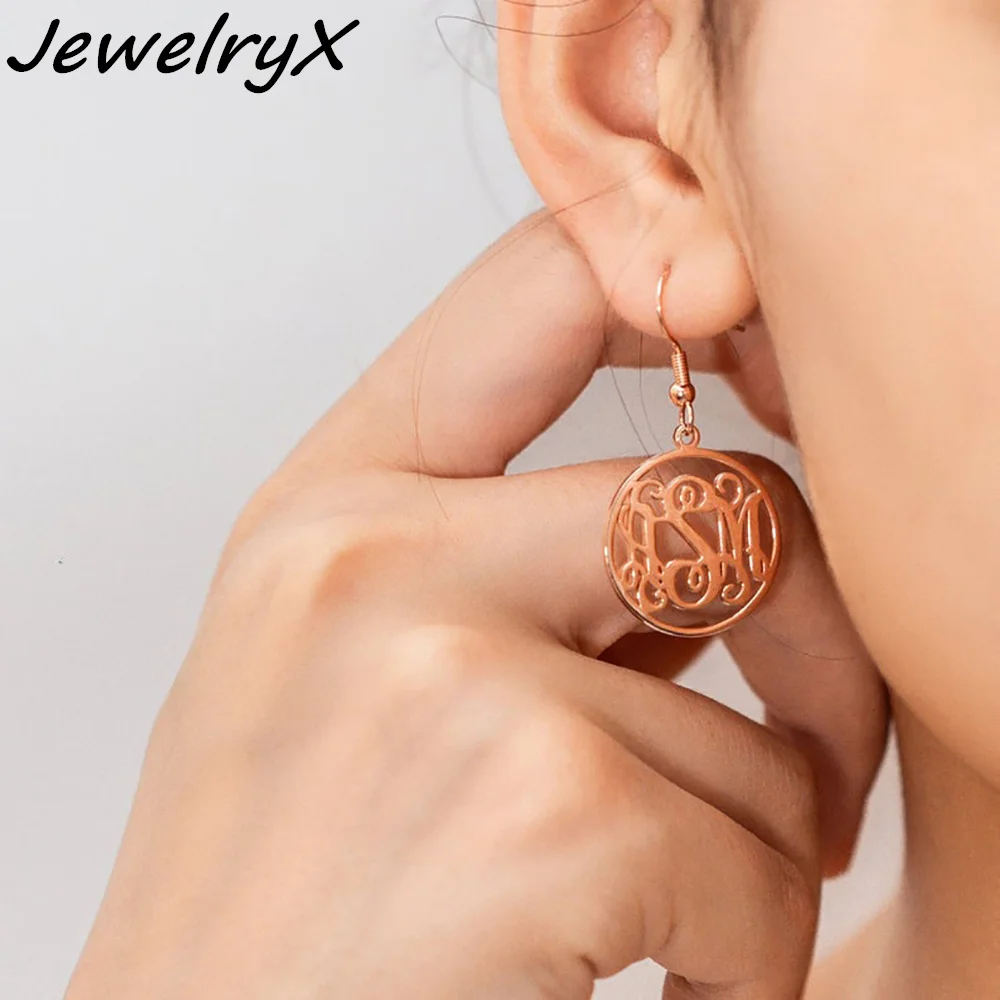 

JewelryX Personality Custom Monogram Name Earrings Stainless Steel Letter Hoop Stud Earing Punk Jewelry For Women Christmas Gift