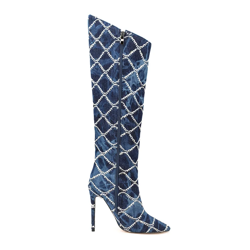 2023 Cowboy Boot Women's High-heeled Pointed Trousers Boots Knee Length Boots Large 45 European and American Sexy Women's Boots