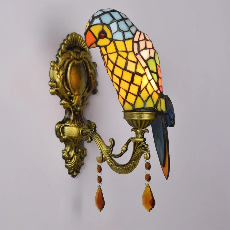 Креативный Ретро Попугай Бар Коридор Хрустальный Настенный Светильник Тиффани