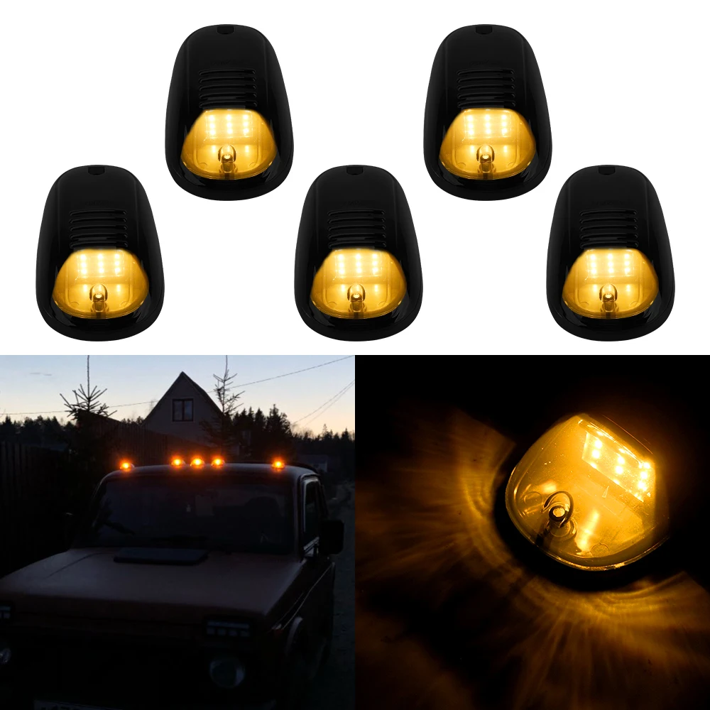 

5pcs For Truck SUV DC 12V/24V Car Cab Roof Marker Lights 9LED Black Smoked Lens Lamps Roof Lamps Doom Lights Car Light