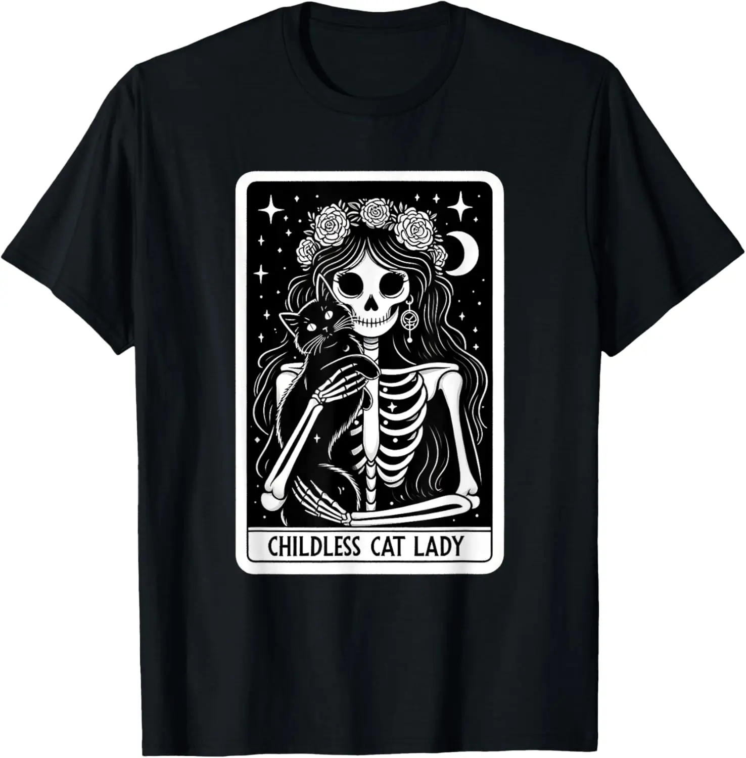 Без детей кошка леди милый готический скелет карты Таро женская футболка
