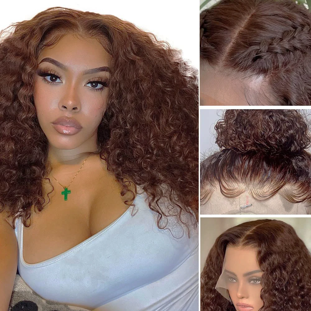 Brown jerry Curly transparent 13x6 13x4 360 hd deep wave Lace Front Wigs human hair for women  Brazilian 4x4 closure wig