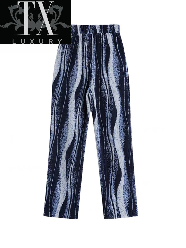 

Summer Pants Women 2022 Fashion Wide Leg Trousers Pleated Tie Dye Casual Elastic High WaistLoose Harajuku All-match Streetwear