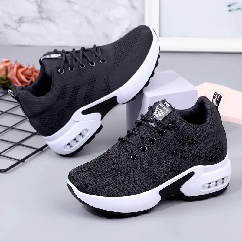 

Women Mesh Breathable Casual Sneakers Women Spring Platform Heels Wedges Height Increasing 2023 Knitted Ladies Vulcanized Shoes