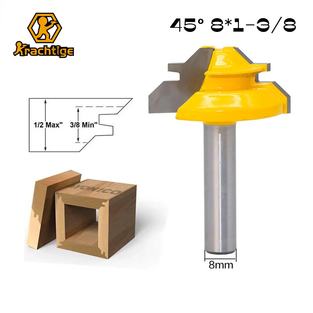 Krachtige 45 Degree Lock Miter Glue Joint Router Bit  8mm Shank Woodwork Cutter Set