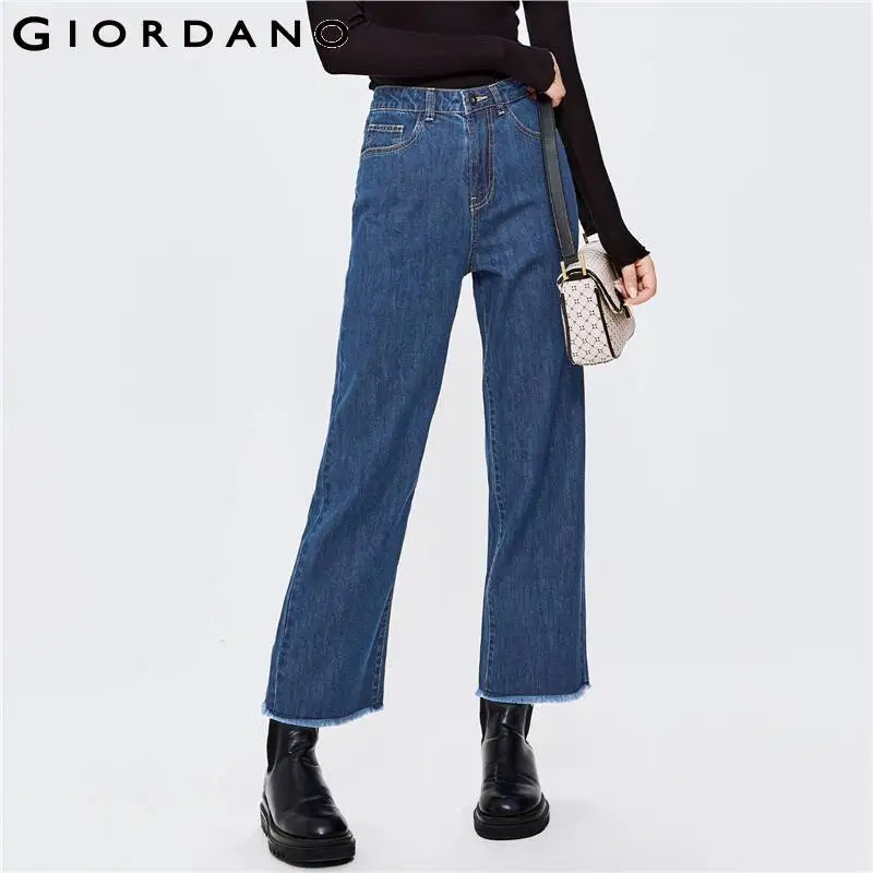 

GIORDANO Women Denim Jeans Five-Pocket 100% Cotton Rough Edge Denim Pants Mid Rise Ankle Length Casual Denim Pants 13422150