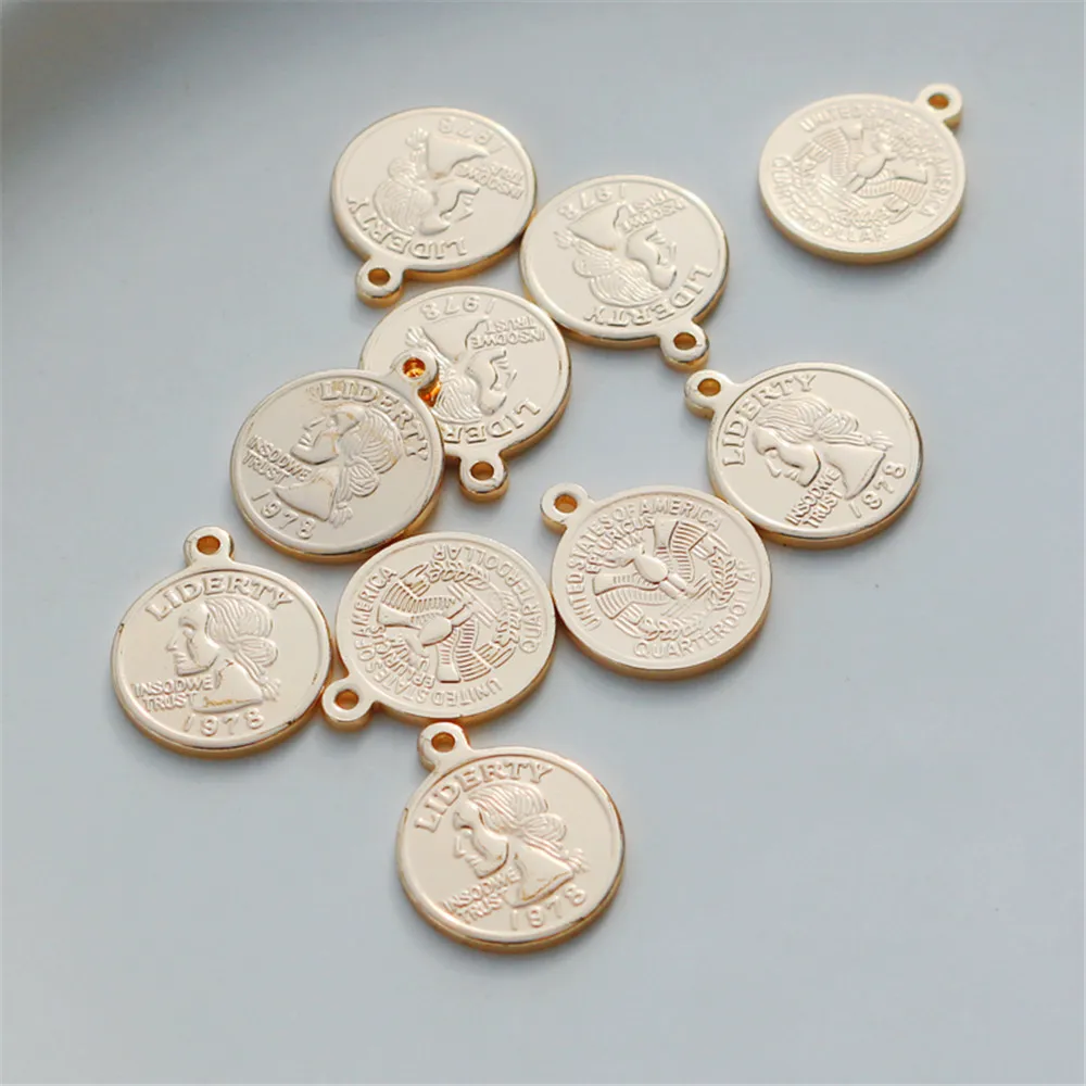 

14K copper wrapped gold colored 1978 portrait coin 13mm Round Pendant DIY Handmade Bracelet Necklace Earrings tag