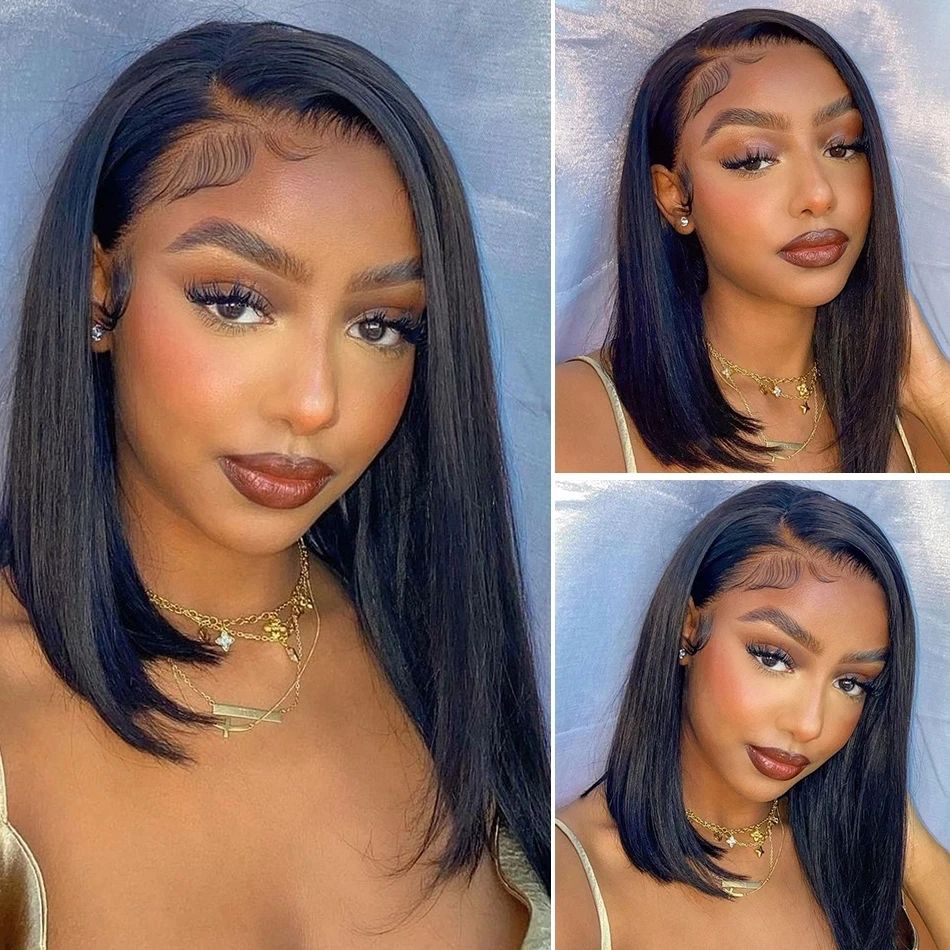 

13x4 Bob Bone Straight Human Hair Wigs Pre Plucked Short Bob Lace Front Wigs For Women Glueless HD Straight Frontal Transparent