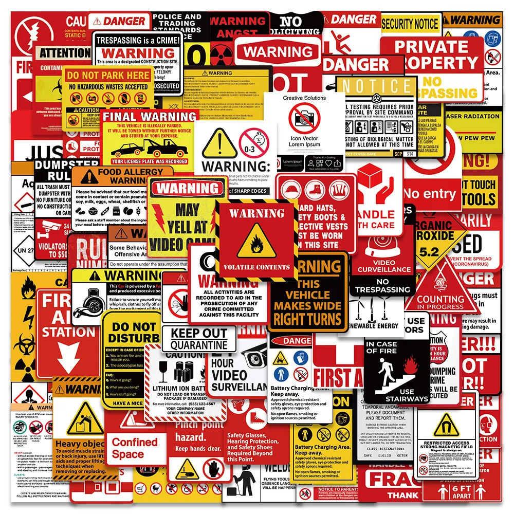 

75pcs Warning Sign Stickers Pack Suitcase Guitar Phone Stationery Sticker Vintage DIY Scrapbooking Supplies Journal Accessories