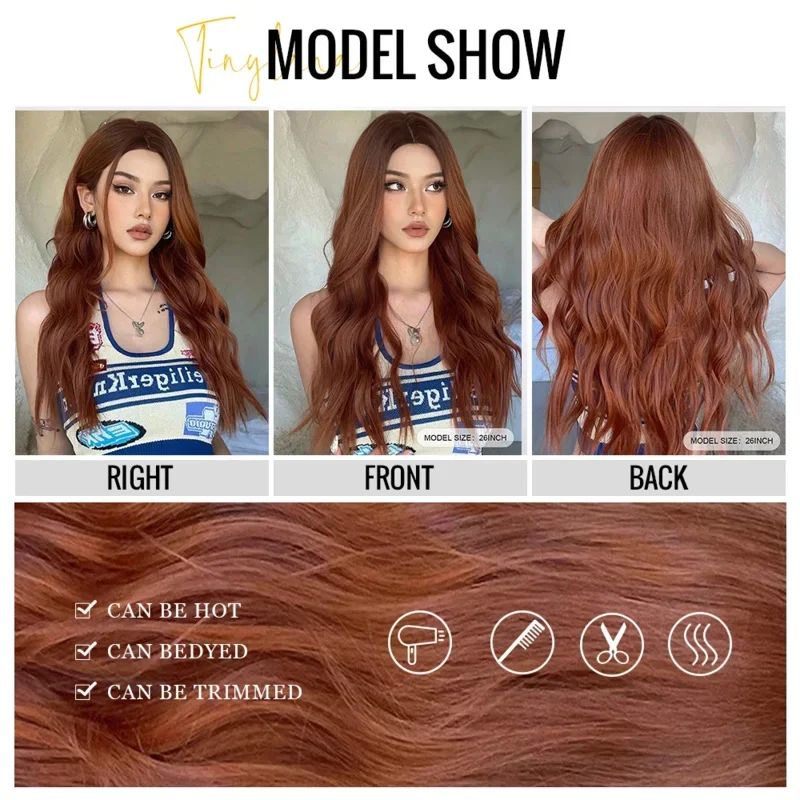 Длинные вьющиеся красно-коричневые синтетические парики средняя часть