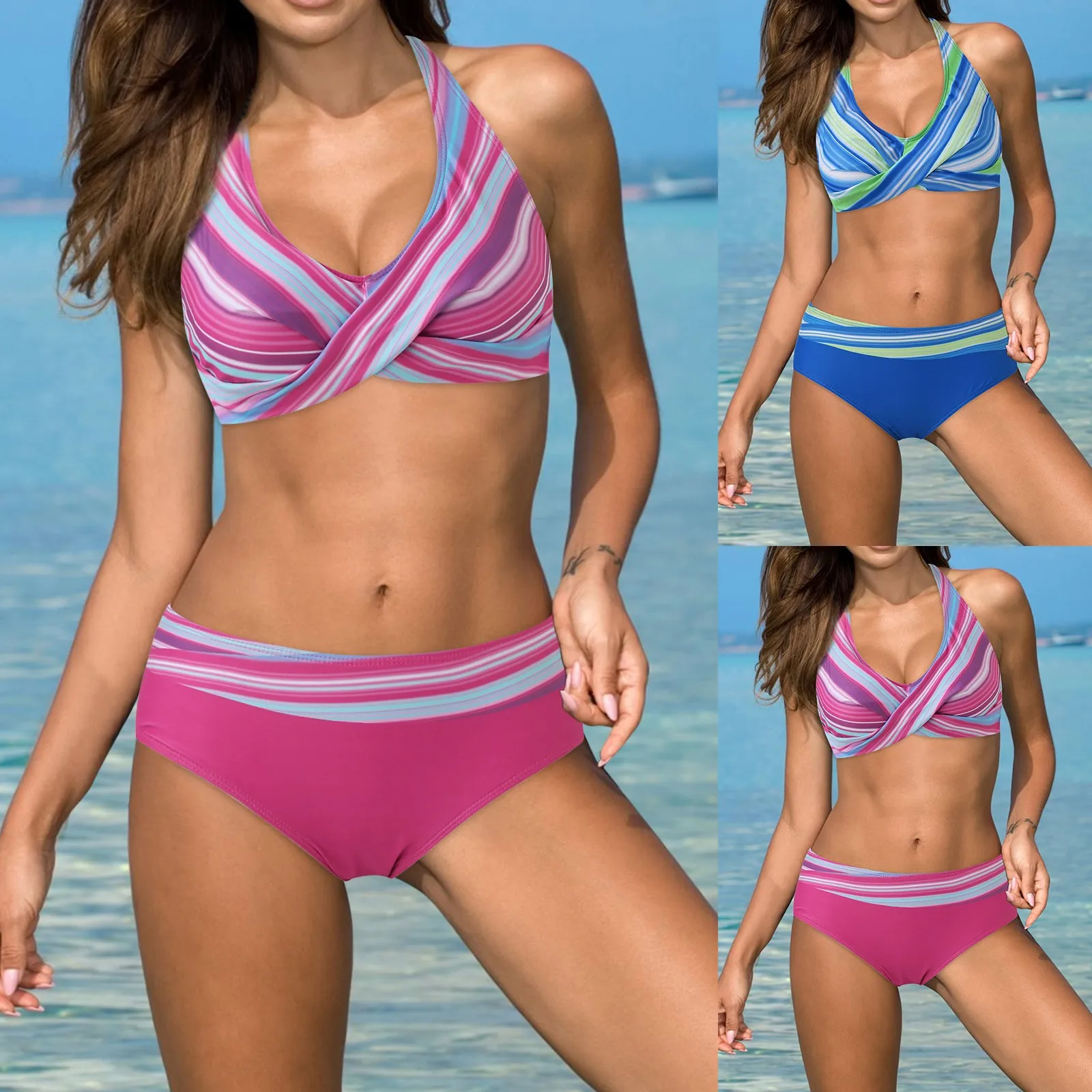 

Женское бикини с высокой талией, купальник из двух частей, бикини с закрученными крючками и высокой талией для отпуска