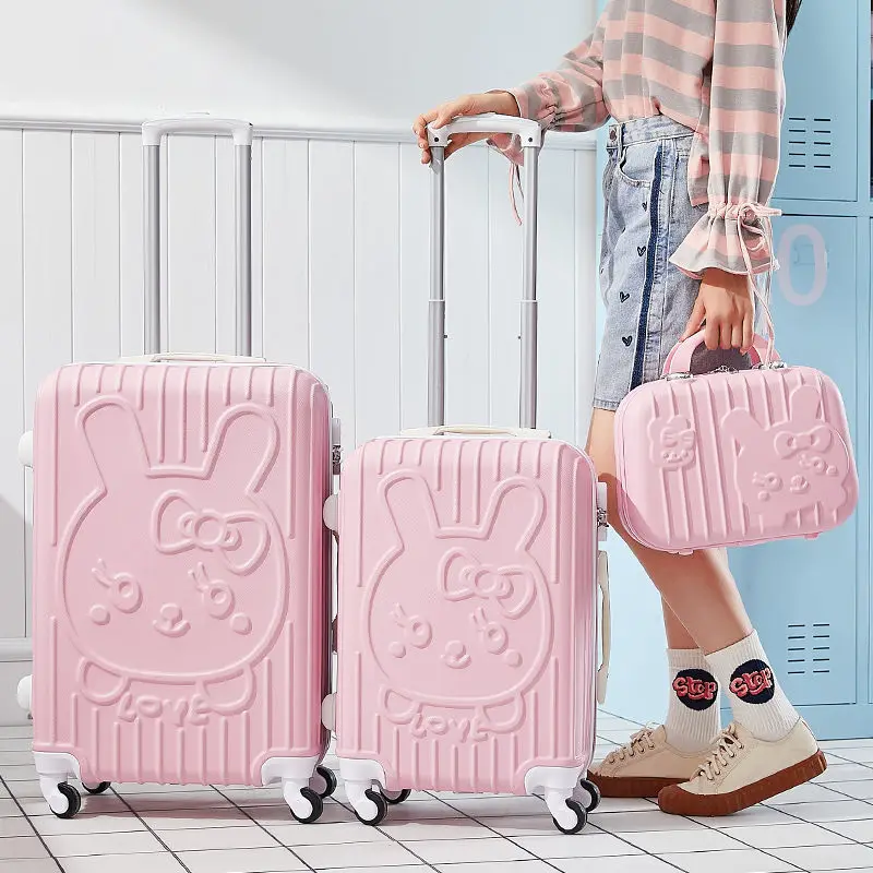 2PCS/SET fashion Cosmetic bag 20/24 inch girl students trolley case Travel spinner Password luggage woman rolling suitcase