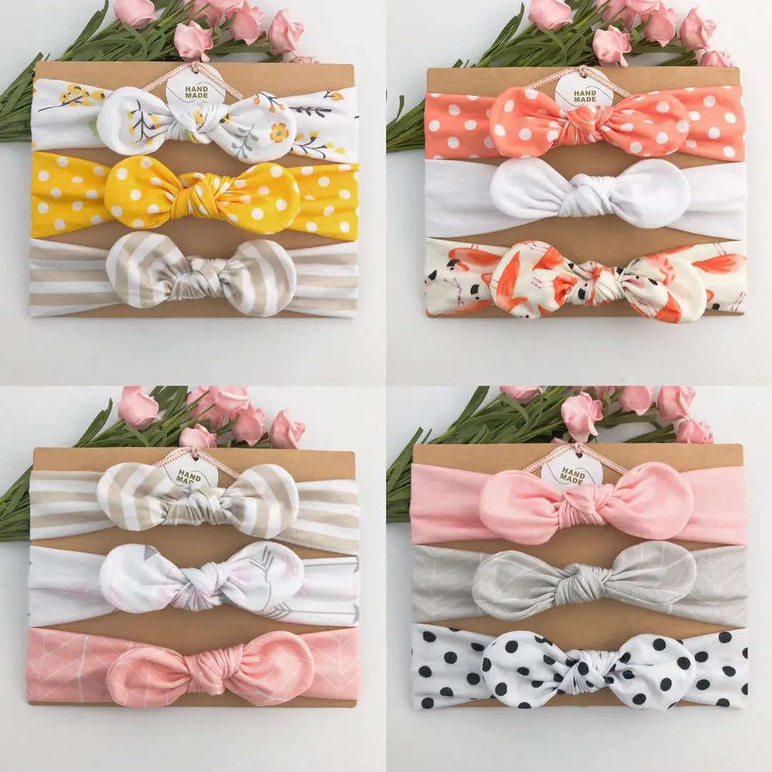 

3pcs/lot Dot Stripe Print Flower Cartoon Bow Elastic Headbands Toddler Turban Hair Band Baby Girl Bows Hair Accessories 2022