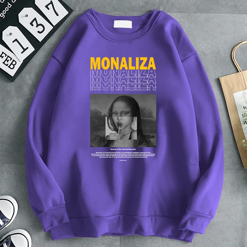 

Modern Monaliza Eat Lollipop Creativity Splicing Clothing Men Crewneck Comfortable Hoodie Mens Fashion Loose Menswear Pullovers