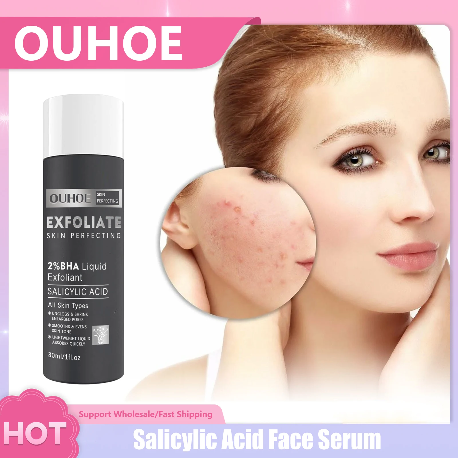 

Acne Treatment Face Serum Shrinking Pores Moisturizing Remove Pimples Blackheads Smooth Rejuvenation Skin Salicylic Acid Essence