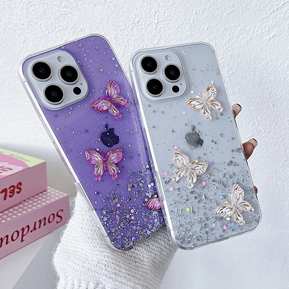 Butterfly Glitter Case For Iphone 12 Pro Max Glitter 3D Butterfly