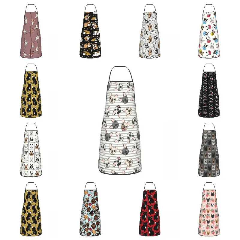 

Frenchies Grey Stripes Cute French Bulldogs Kitchen Chef Cooking Baking Apron Women Men Kawaii Dog Tablier Cuisine for Gardening