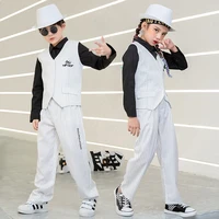 kid kpop hip hop clothing striped sleeveless blazer jacket streetwear pants for girls boys jazz dance costume suit set clothes