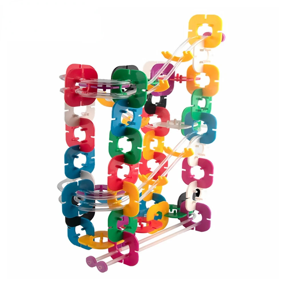 

Kid's Marble Run Assembled Three-story Structure Slide Science Experiment DIY Making Ball Track Building Blocks Toys Set For Boy