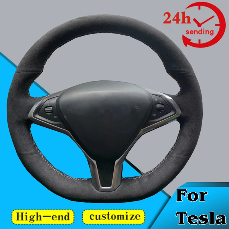 

Custom Alcantara Car Steering Wheel Braid Cover 100% Fit For Tesla Model S Model X Auto Interior Accessories Steering Wrap