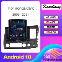 kaudiony tesla style android 10 for honda civic auto gps radio navigation car dvd multimedia player stereo 4g dsp gps 2005 2011