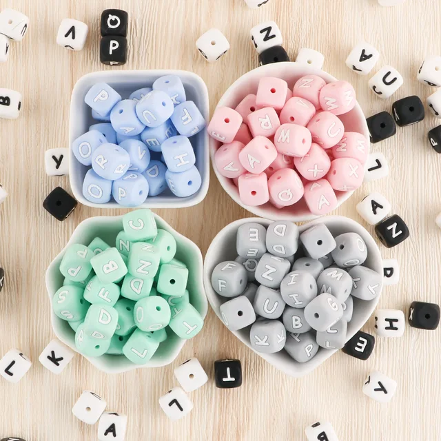 100Pcs 12MM Silicone Letter Beads Silicone Round Beads Loose Beads Food Grade DIY Bracelet Necklace Pacifier Chain Accessories 3
