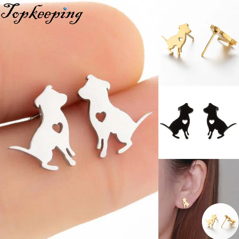 

Mini Dog Stainless Steel Earrings For Women Fashion Hollow Ear Piercing Jewelry Wedding Studs Pendientes 1Pair