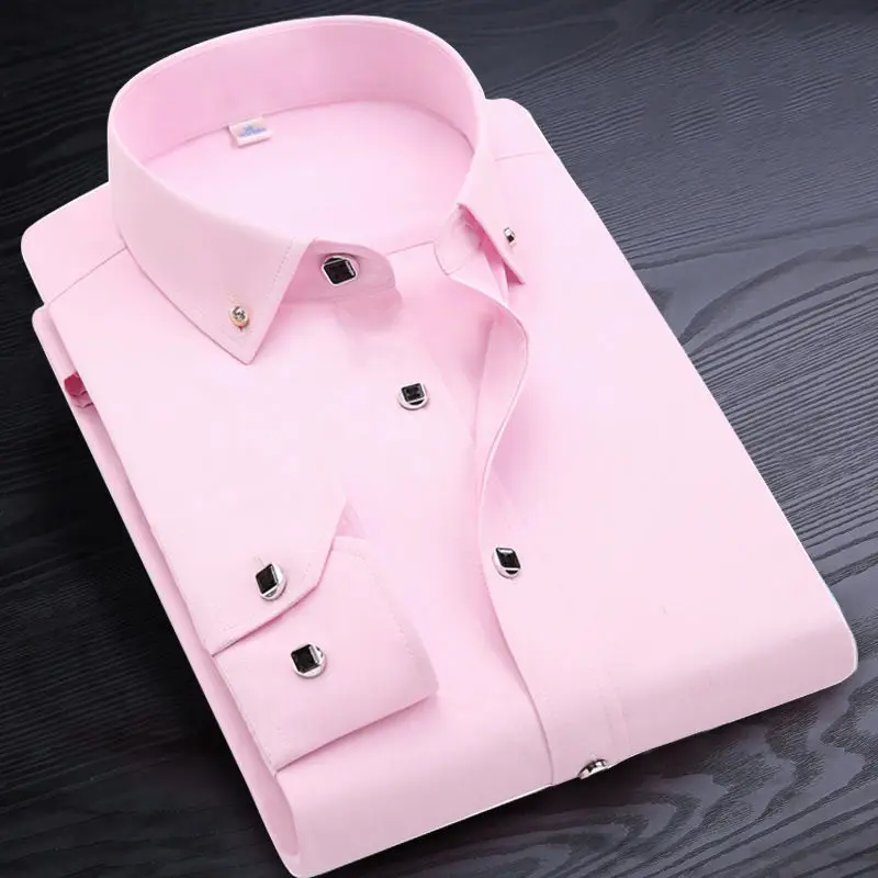 Korean Spring and Autumn Long Sleeve Shirt Men's Business Slim Fit Formal White Shirt Middle Aged and Youth Square Neck Top