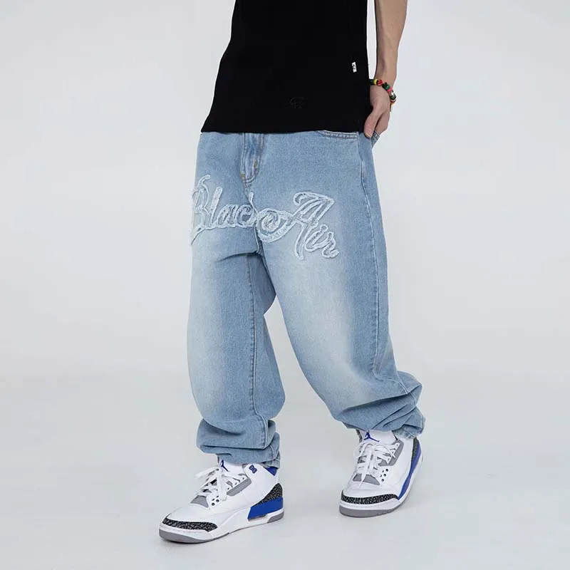 

Hip Hop Tassel Letter Embroidery Ripped Mens Jeans Pants Harajuku Retro Straight Washed Casual Oversized Denim Trousers